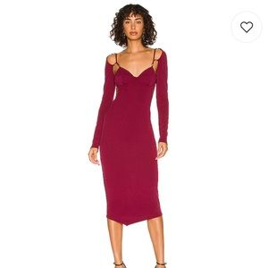 NBD Riven Midi Dress (Medium) in Burgundy